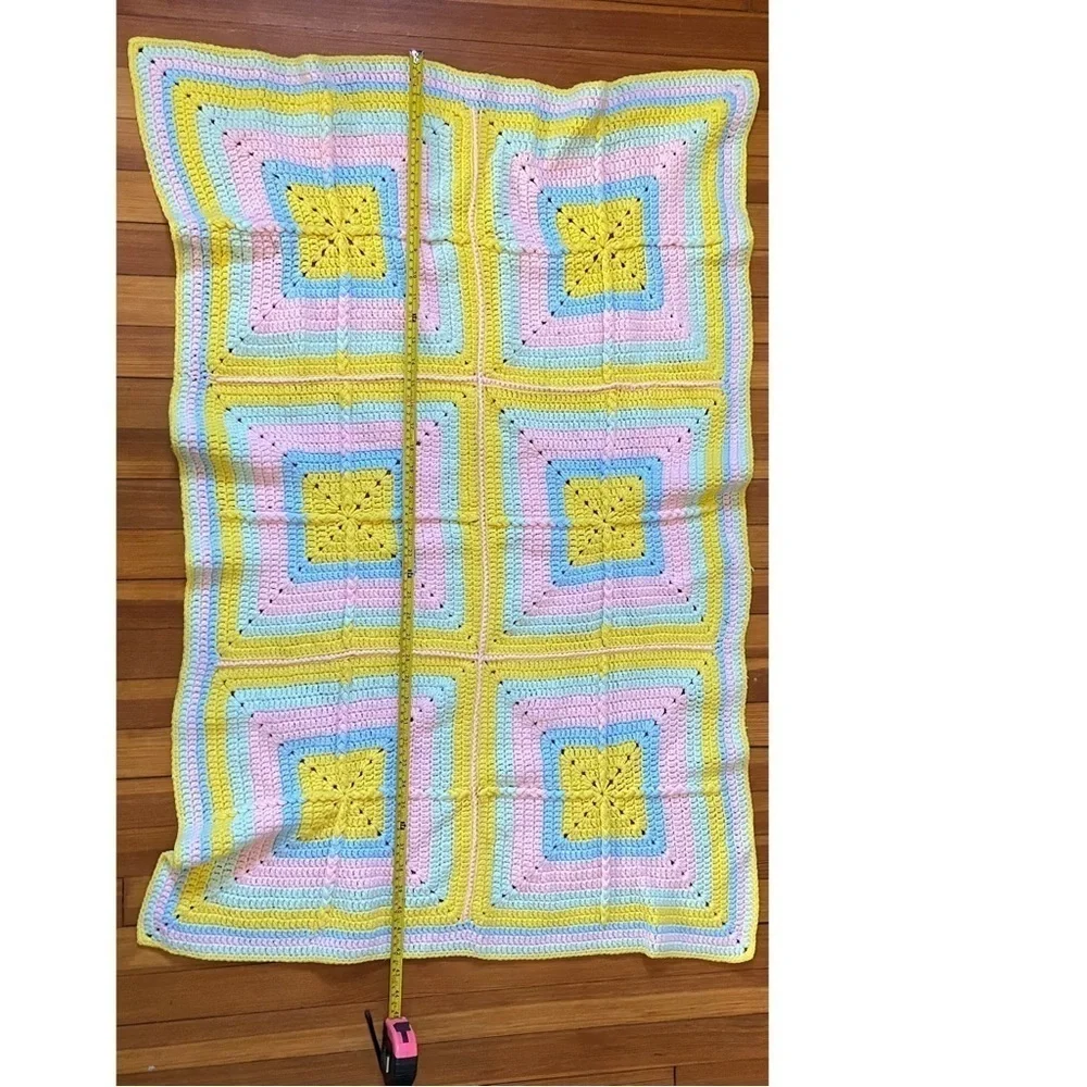 Afghan Crochet Throw Blanket Raised 3D Square Blanket Handmade Pastel Rainbow